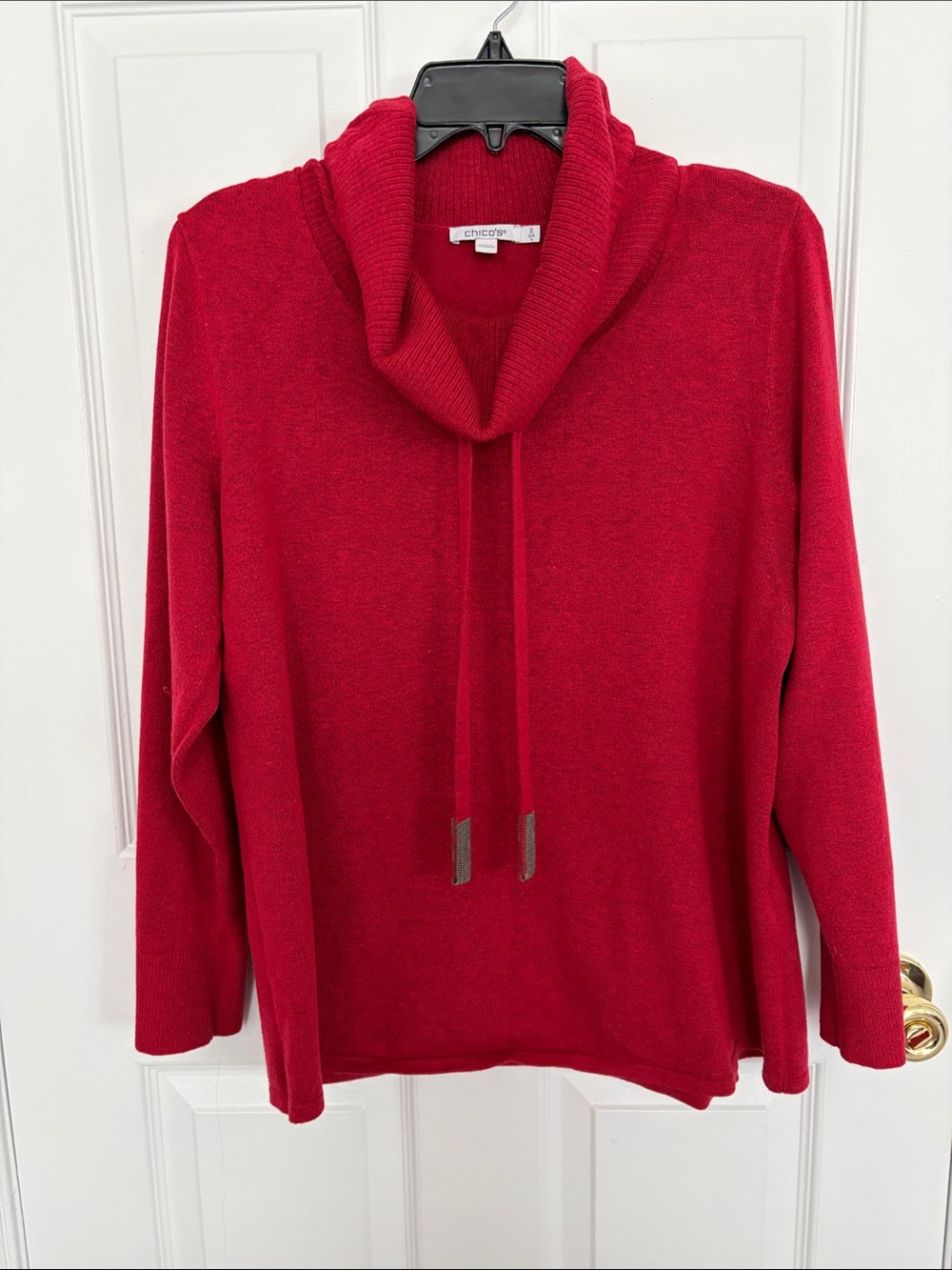 Chico's Bright Red Cowl-Neck Pullover Sweater
